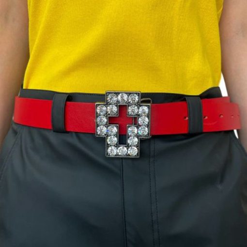 빅 크리스털 크로스 벨트 레드